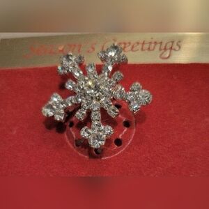 Silver Tone 1" Snowflake Brooch With Clear Rhineztones